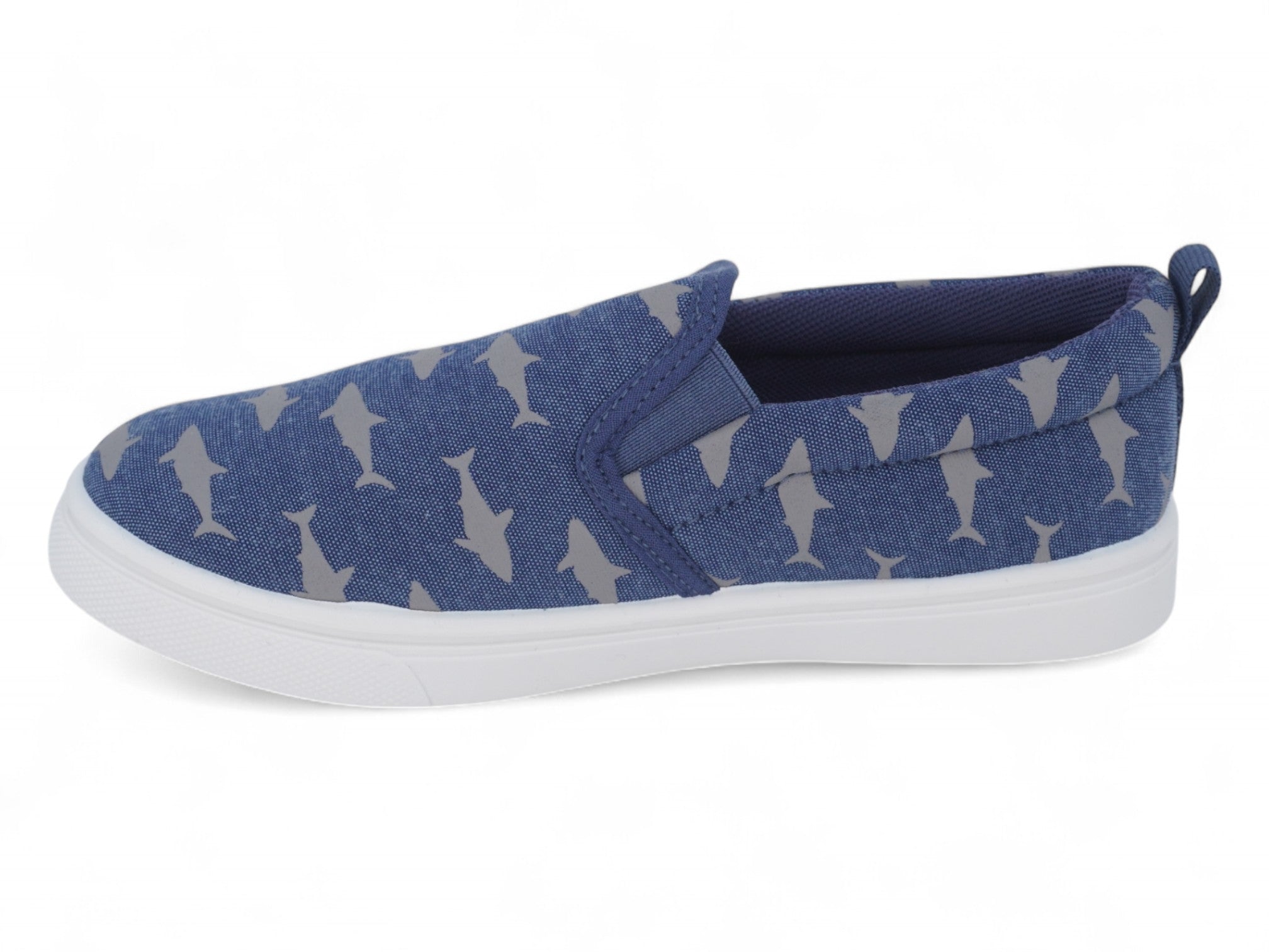 Boys` Blue Shark Canvas Slip On