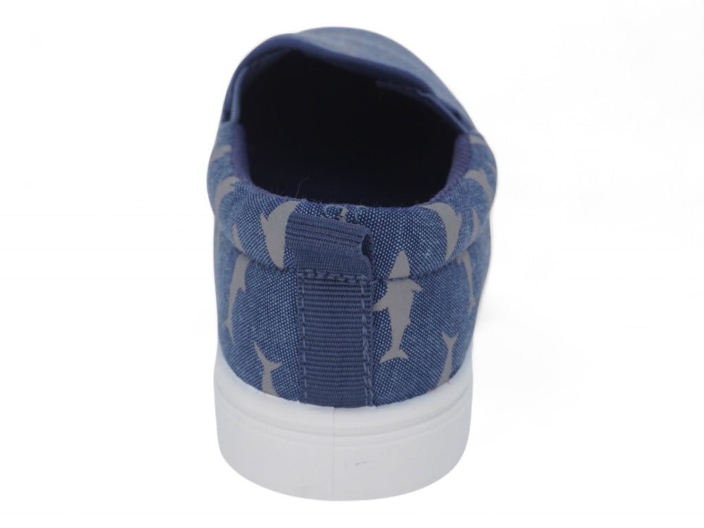 Boys` Blue Shark Canvas Slip On