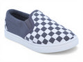 Boys` White and Gray Checker Canvas Slip On