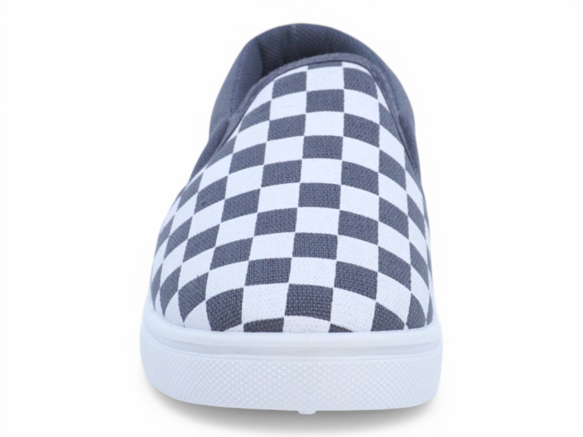 Boys` White and Gray Checker Canvas Slip On