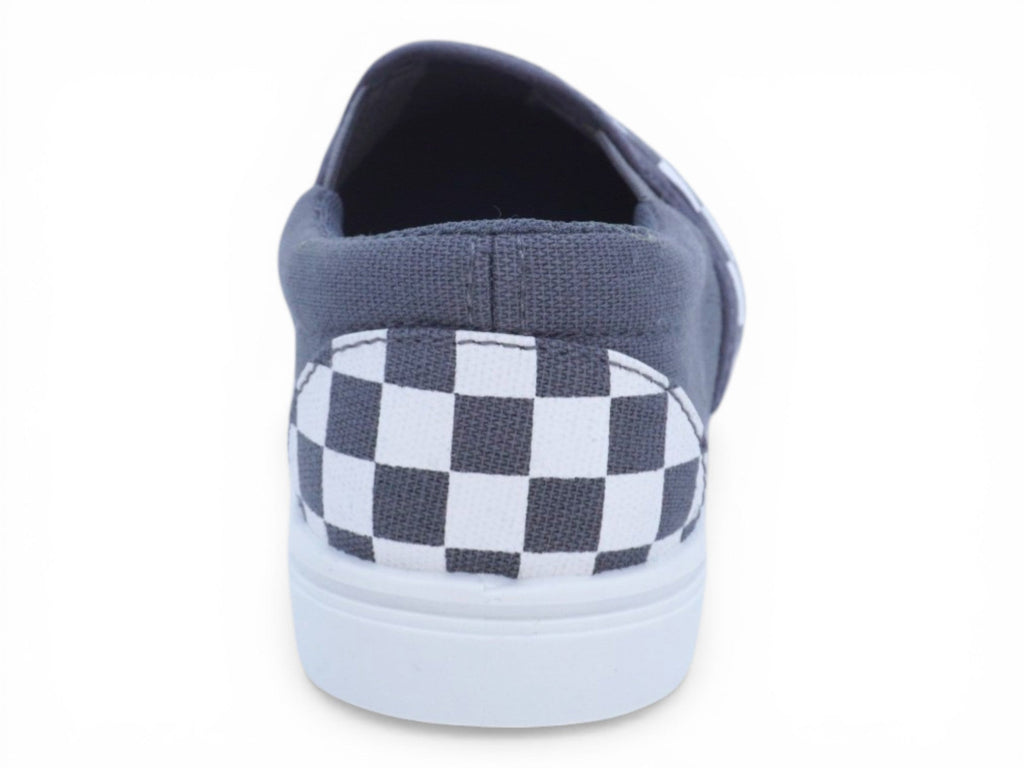 Boys` White and Gray Checker Canvas Slip On