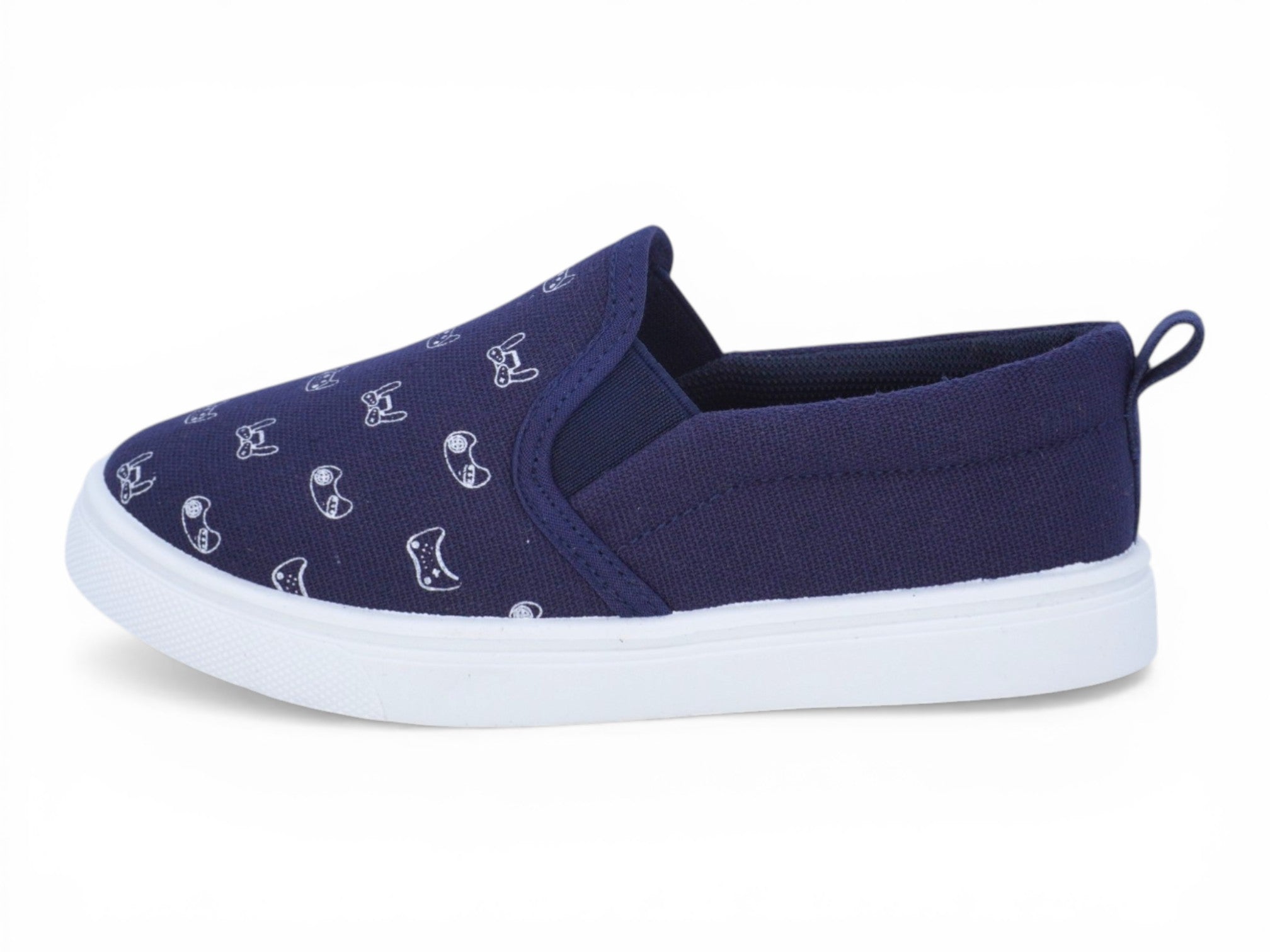 Boys` Navy Gamer Canvas Slip On